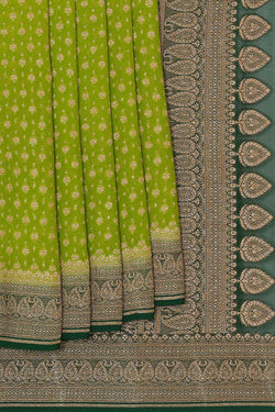 Collection of Banarasi Georgette Parrot Green Saree in a gallery layout