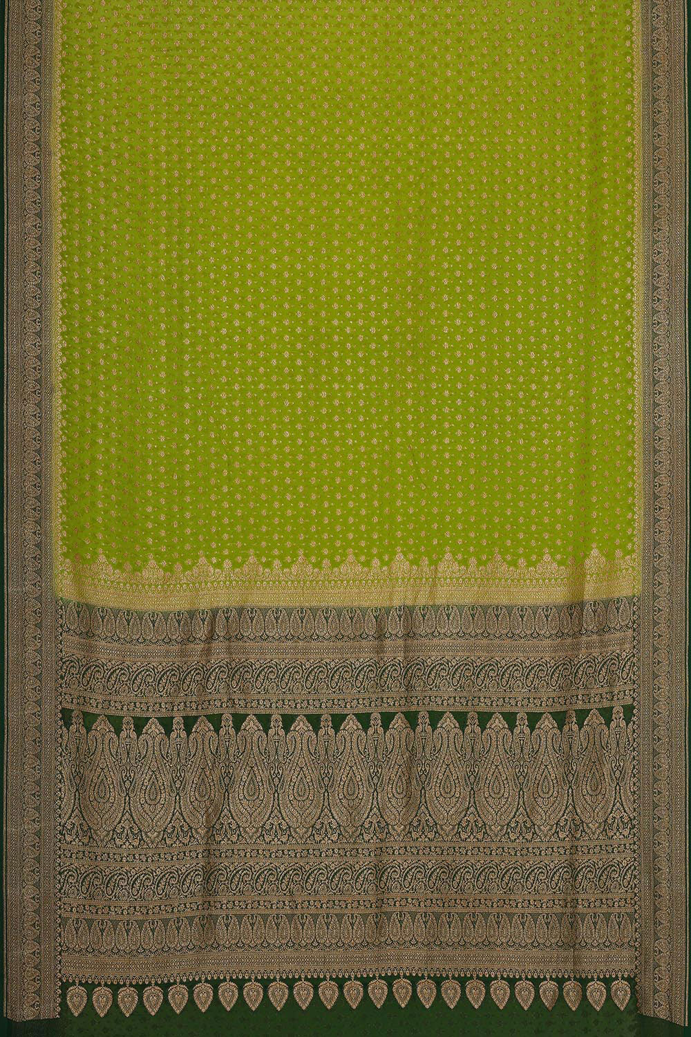 Collection of Banarasi Georgette Parrot Green Saree in a gallery layout