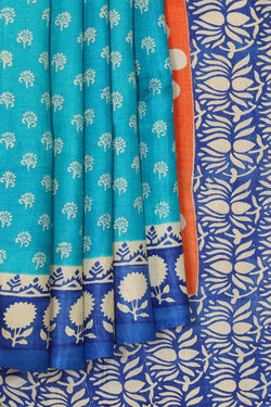 Collection of Tussar Silk Sky Blue Saree in a gallery layout