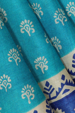 Collection of Tussar Silk Sky Blue Saree in a gallery layout