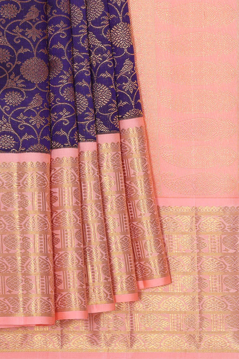 Image of Kanchipattu Navy Blue Brocade Saree