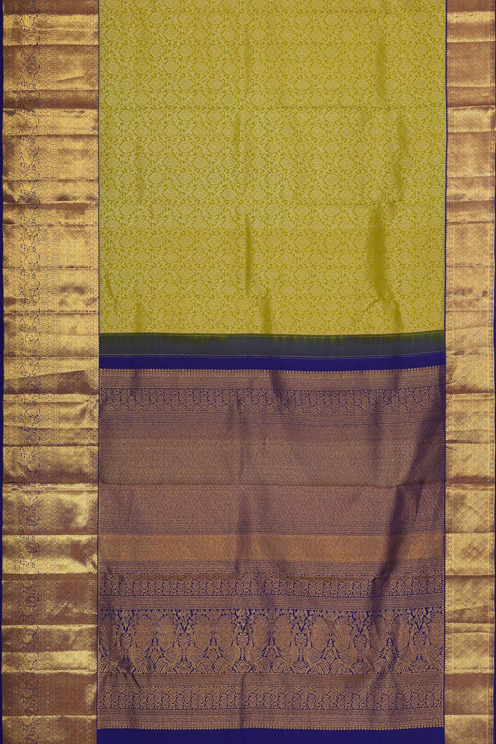 Image of Kanchipattu Golden Green Brocade Saree
