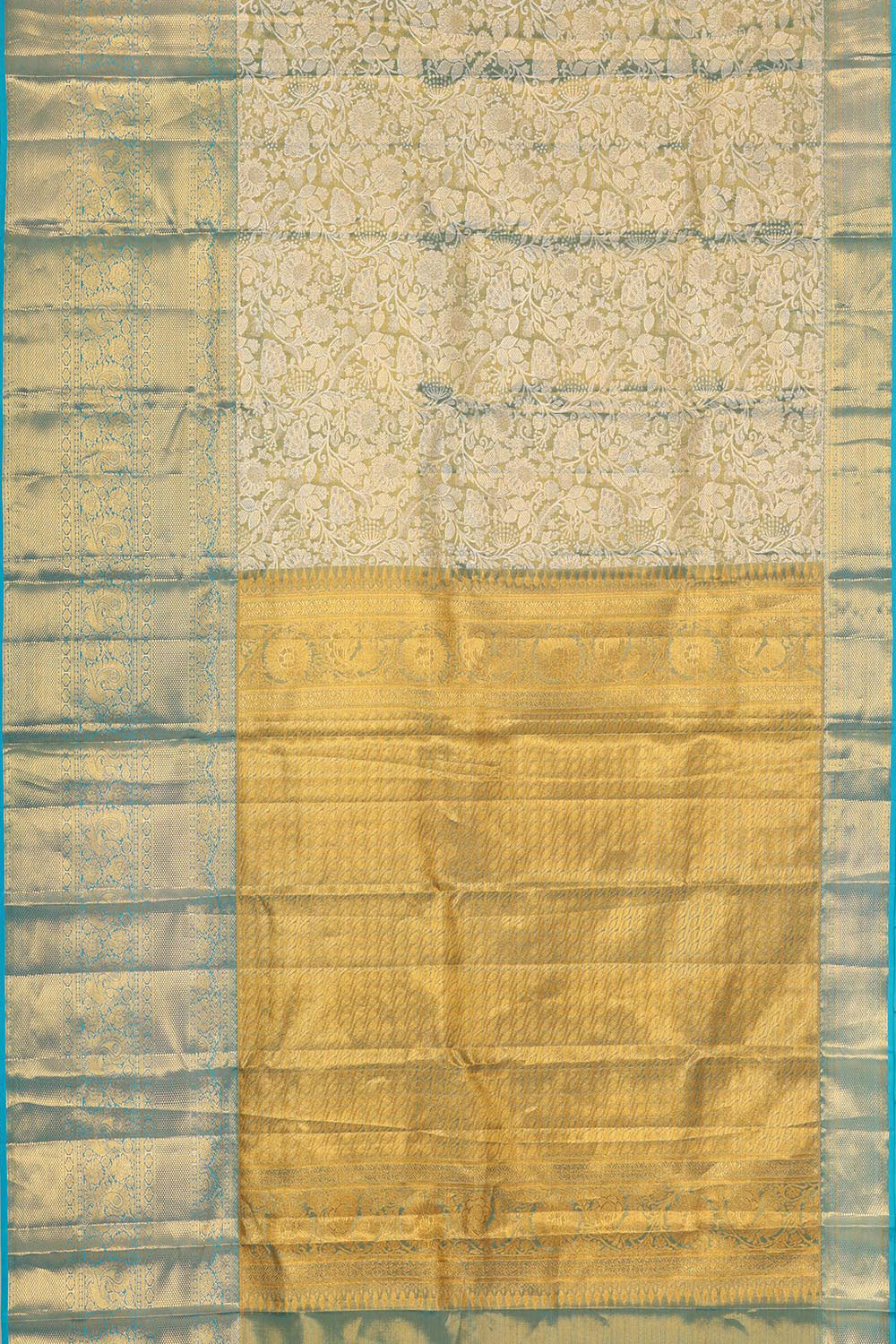 Kanchipattu Golden Blue Tissue Brocade Saree