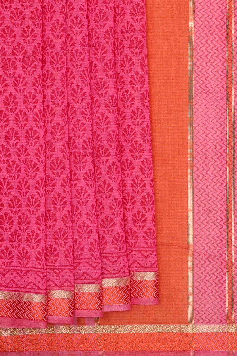 Collection of Maheshwari Cotton Block Printed Pink Saree in a gallery layout