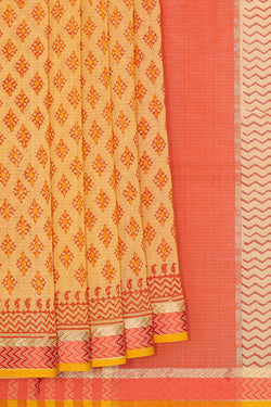 Collection of Maheshwari Cotton Block Printed Yellow Saree in a gallery layout