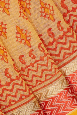 Collection of Maheshwari Cotton Block Printed Yellow Saree in a gallery layout