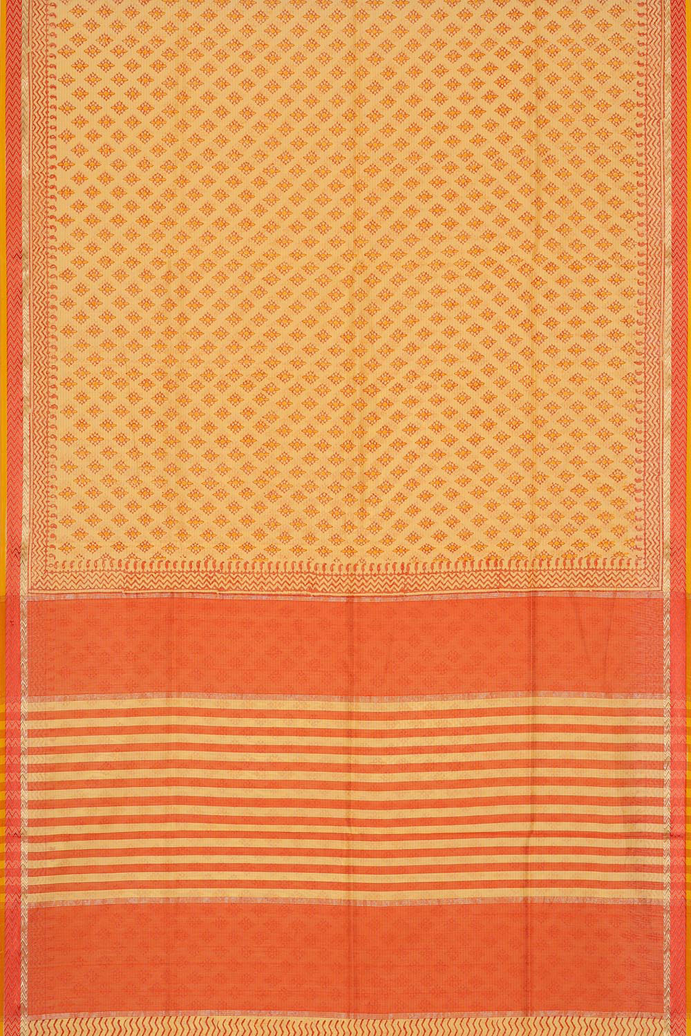 Collection of Maheshwari Cotton Block Printed Yellow Saree in a gallery layout