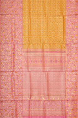 Collection of Kanchipattu Mustard Yellow Brocade Saree in a gallery layout