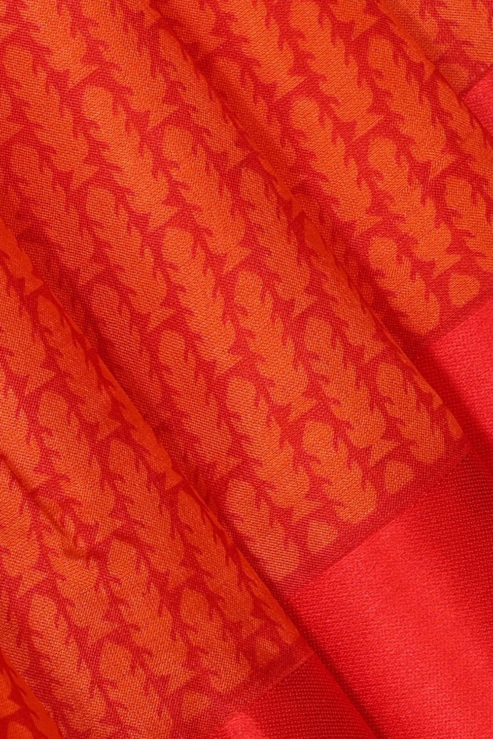 Printed Orange Silk Saree