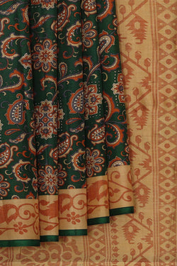 Image of Printed Bottle Green Silk Saree