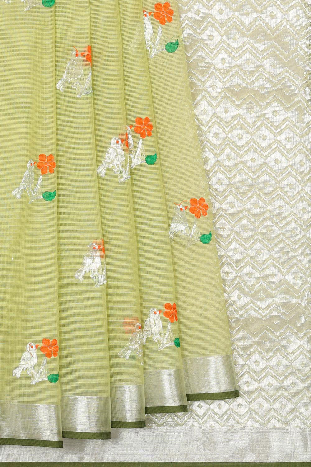 Collection of Zari Kota Light Pista Green Saree in a gallery layout