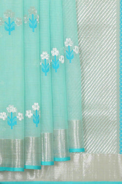 Collection of Zari Kota Light Sea Green Saree in a gallery layout