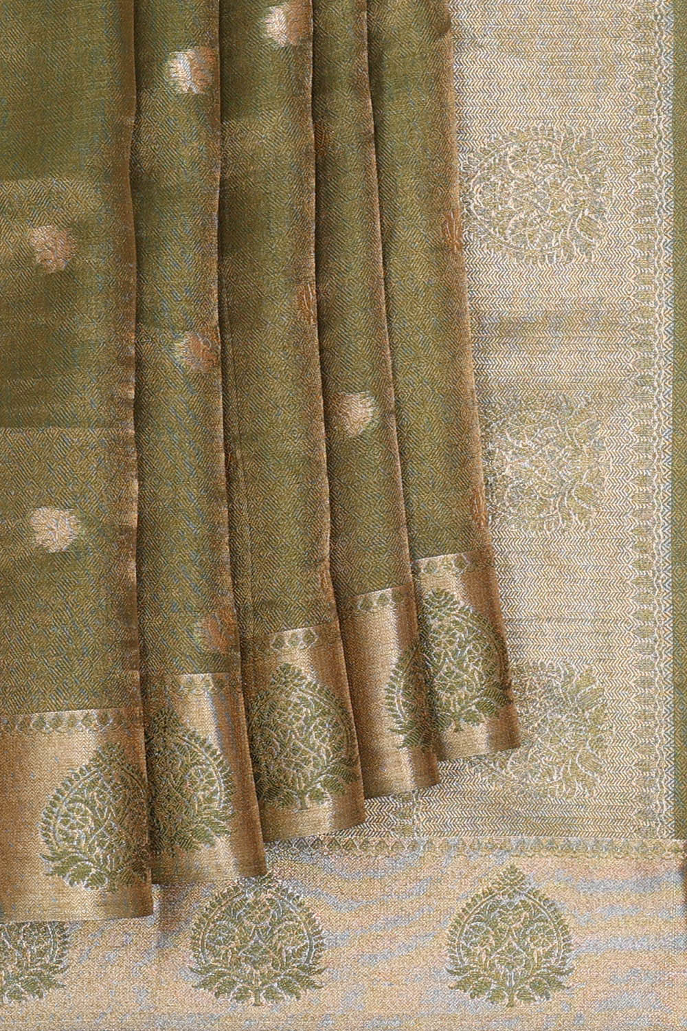 Olive Green Tissue Silk Saree