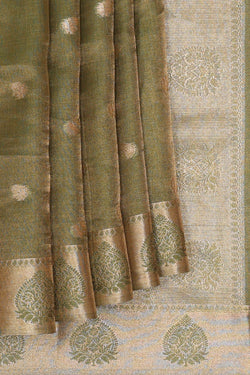 Image of Olive Green Tissue Silk Saree