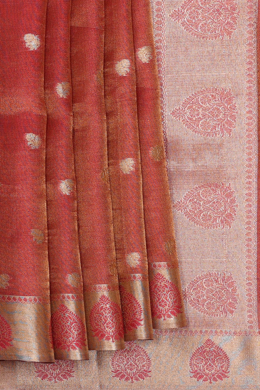 Reddish Pink Tissue Silk Saree