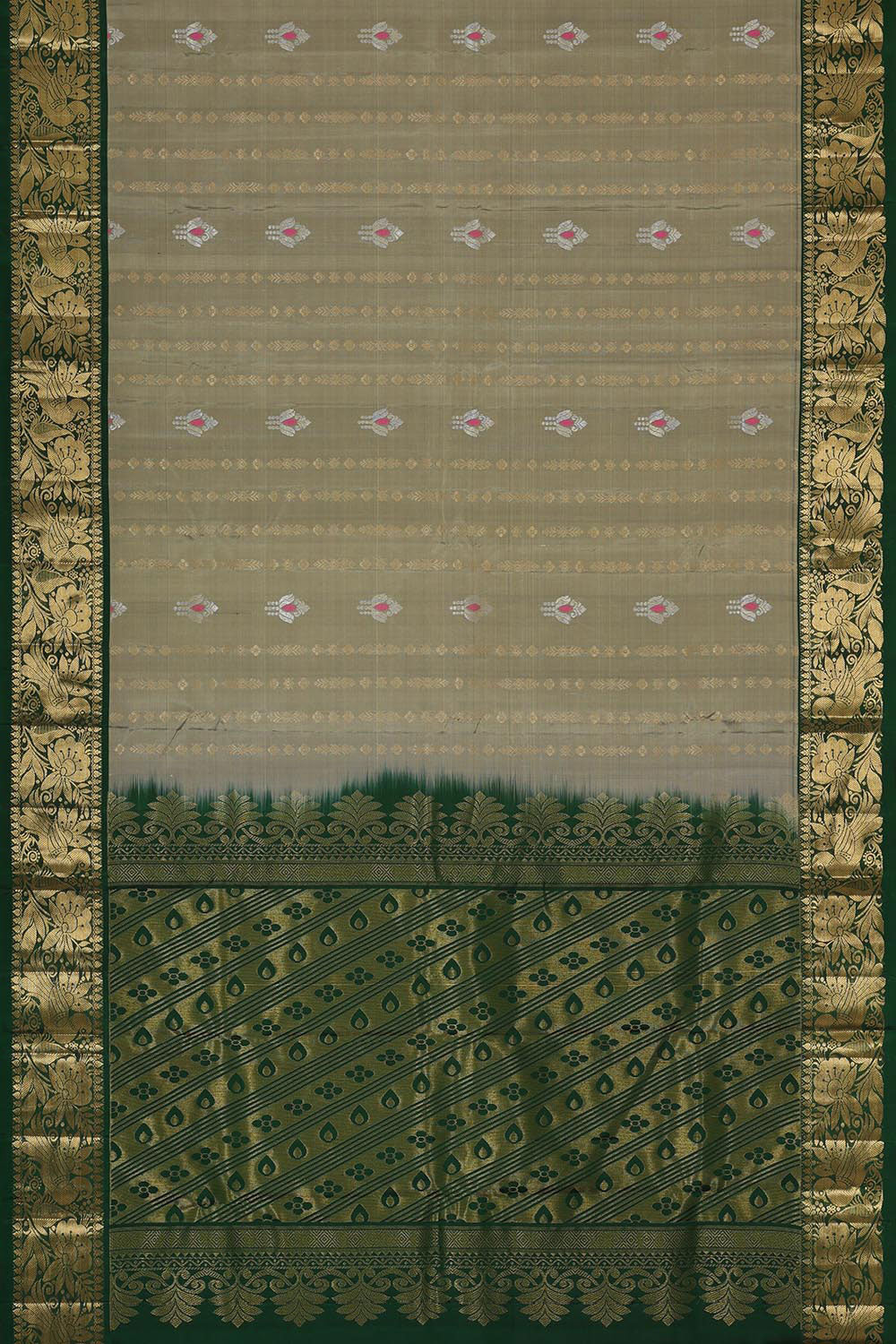 Collection of Kanchipattu Greenish Grey Brocade Saree in a gallery layout