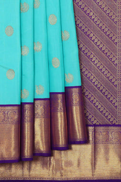 Collection of Arani Silk Aqua Blue Saree in a gallery layout