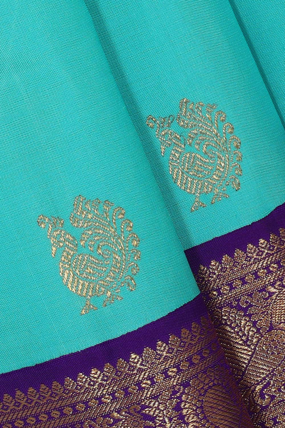 Collection of Arani Silk Aqua Blue Saree in a gallery layout