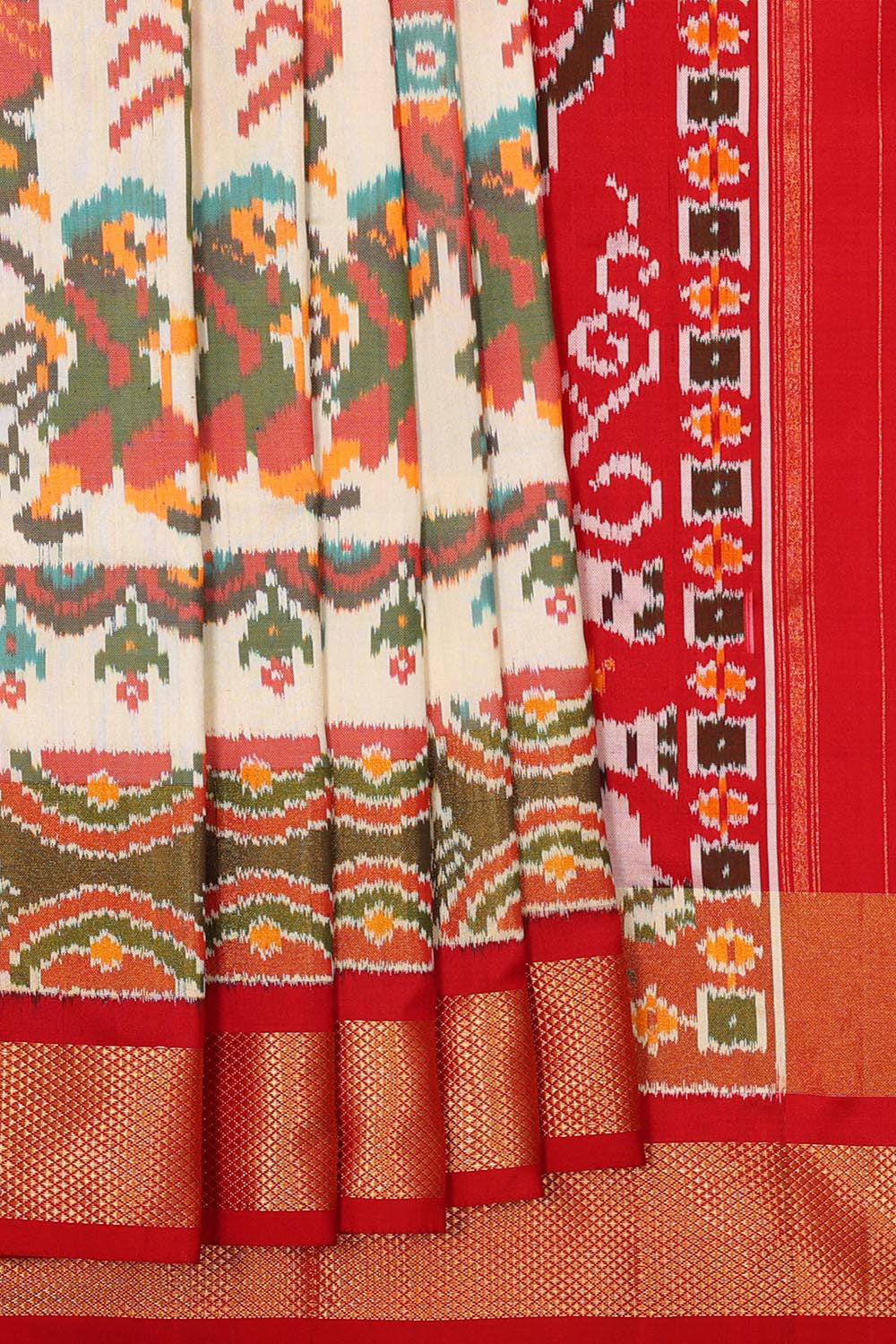 Collection of Ikat Silk Off White Saree in a gallery layout