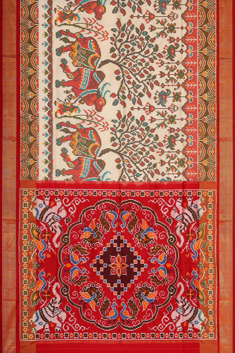 Image of Ikat Silk Off White Saree