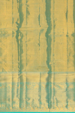 Collection of Kanchipattu Golden Turquoise Blue Tissue Brocade Saree in a gallery layout