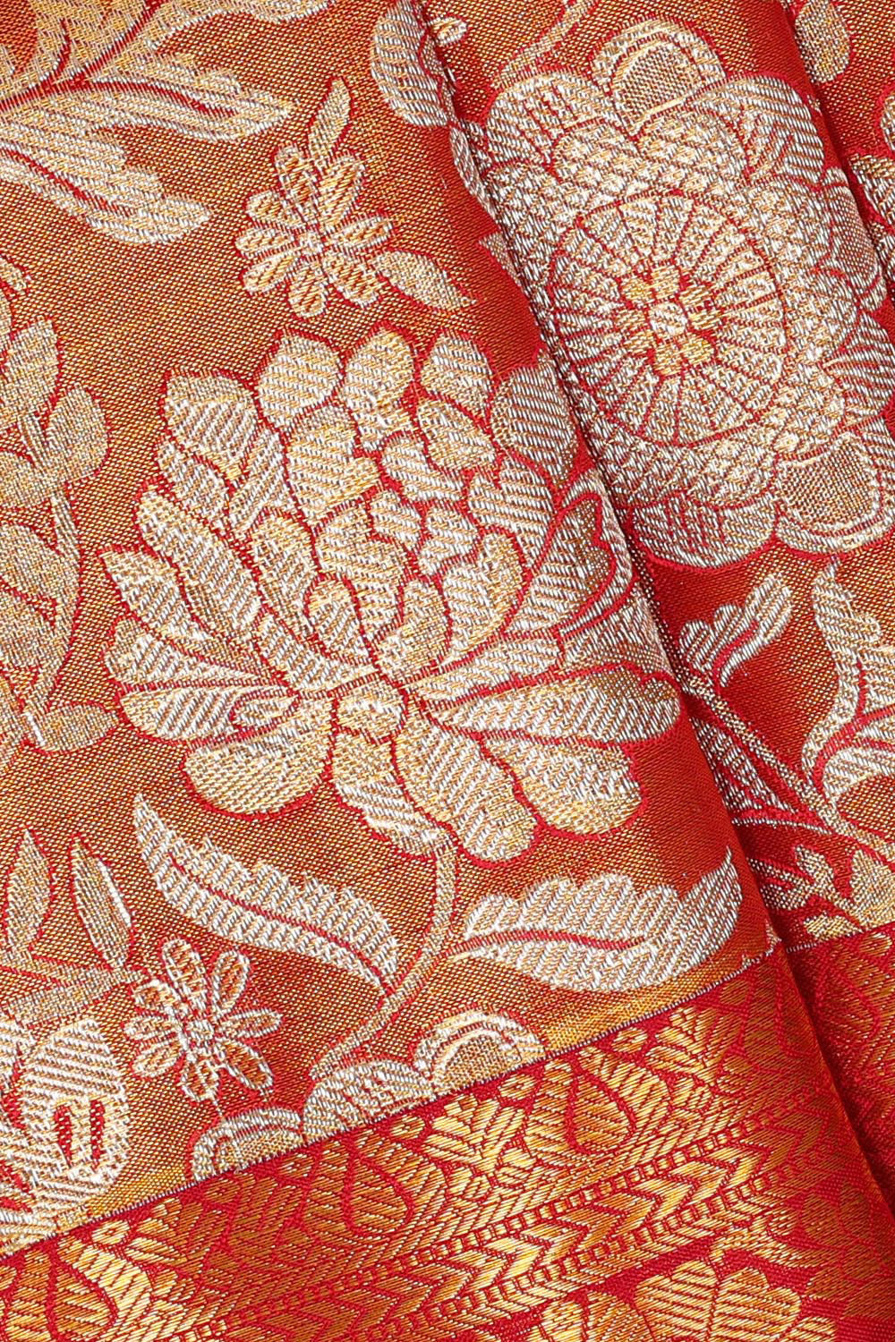 Collection of Kanchipattu Reddish Pink Tissue Brocade Saree in a gallery layout