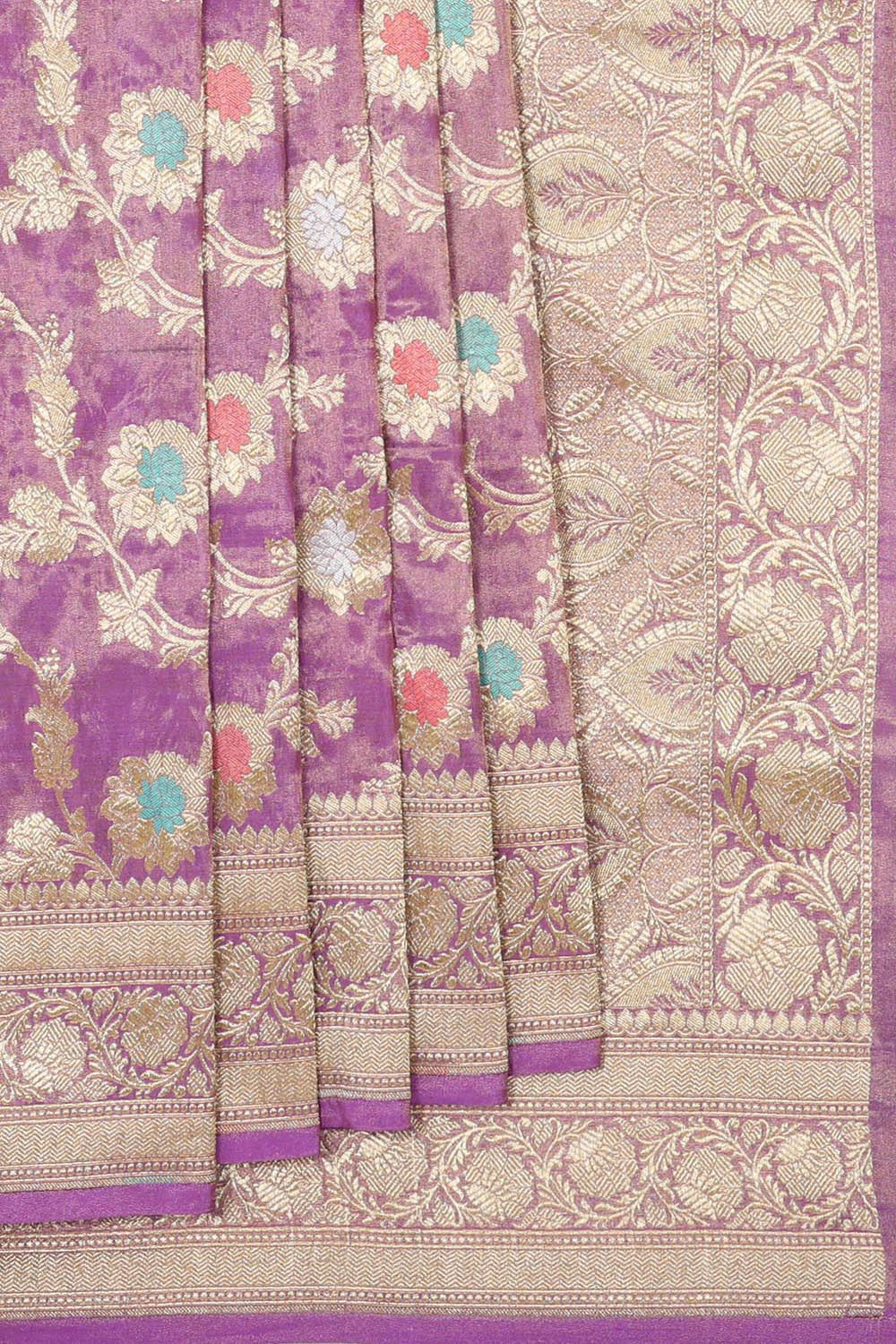 Collection of Banarasi Tissue Silk Lavender Saree in a gallery layout