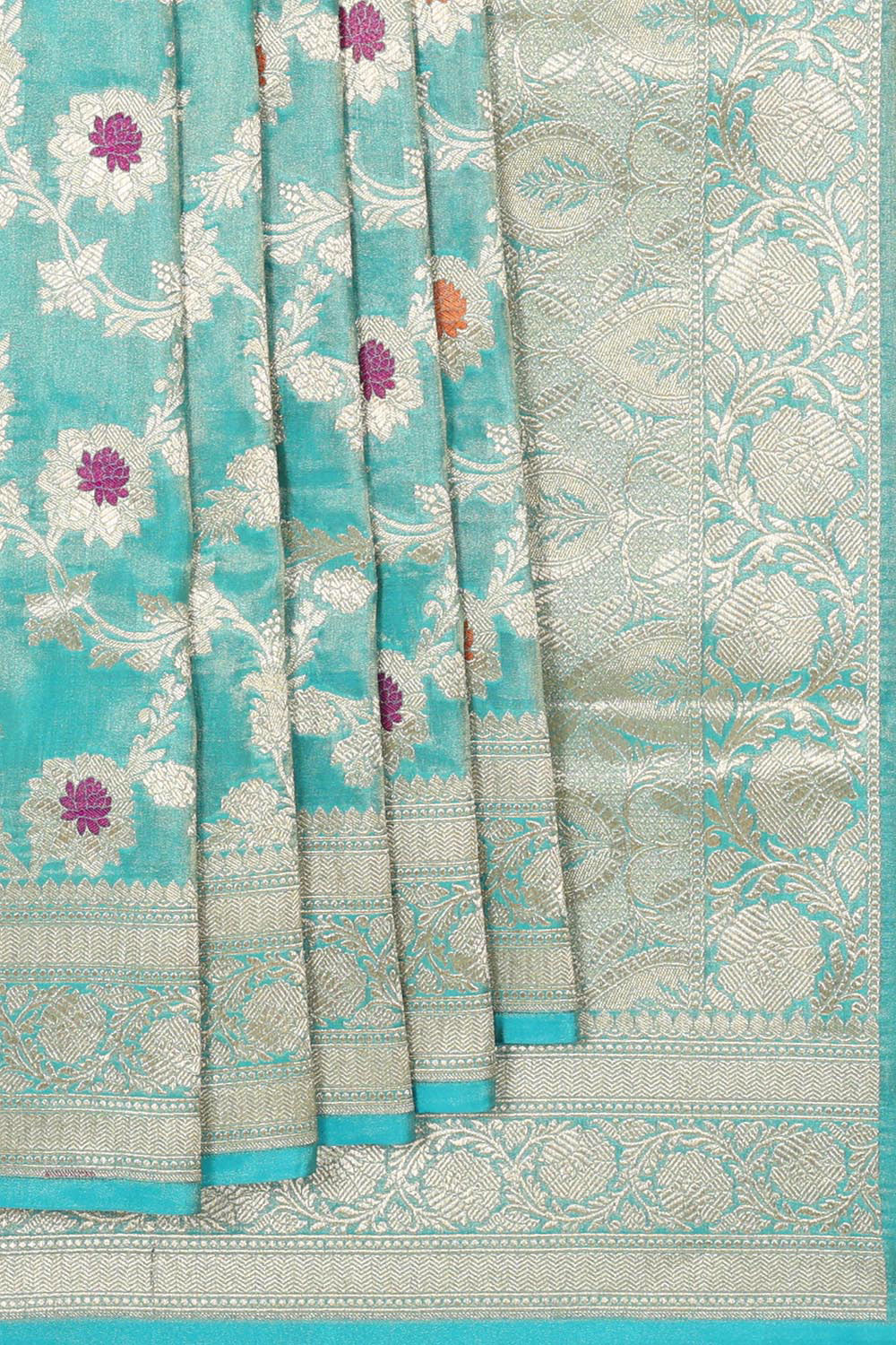 Collection of Banarasi Tissue Silk Sky Blue Saree in a gallery layout