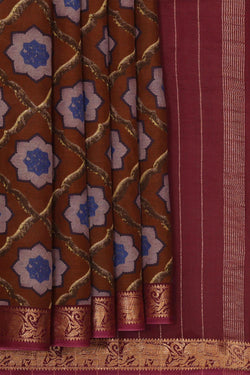 Collection of Mangalgiri Silk Brown Printed Saree in a gallery layout