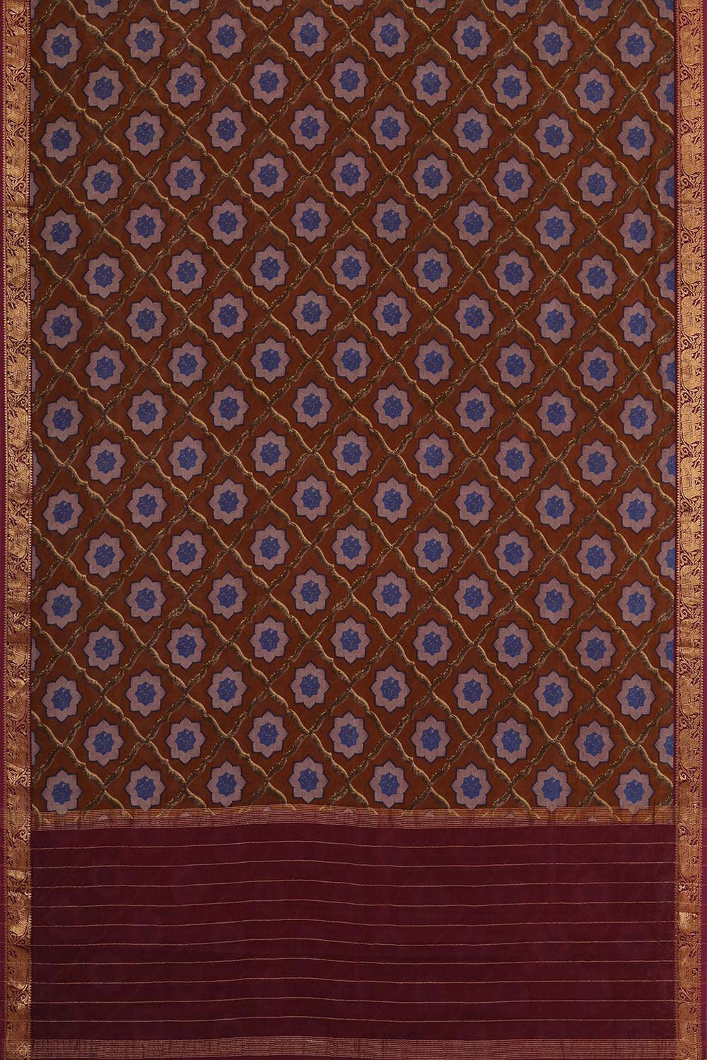 Collection of Mangalgiri Silk Brown Printed Saree in a gallery layout