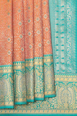 Collection of Kanchipattu Dark Peach Brocade Saree in a gallery layout