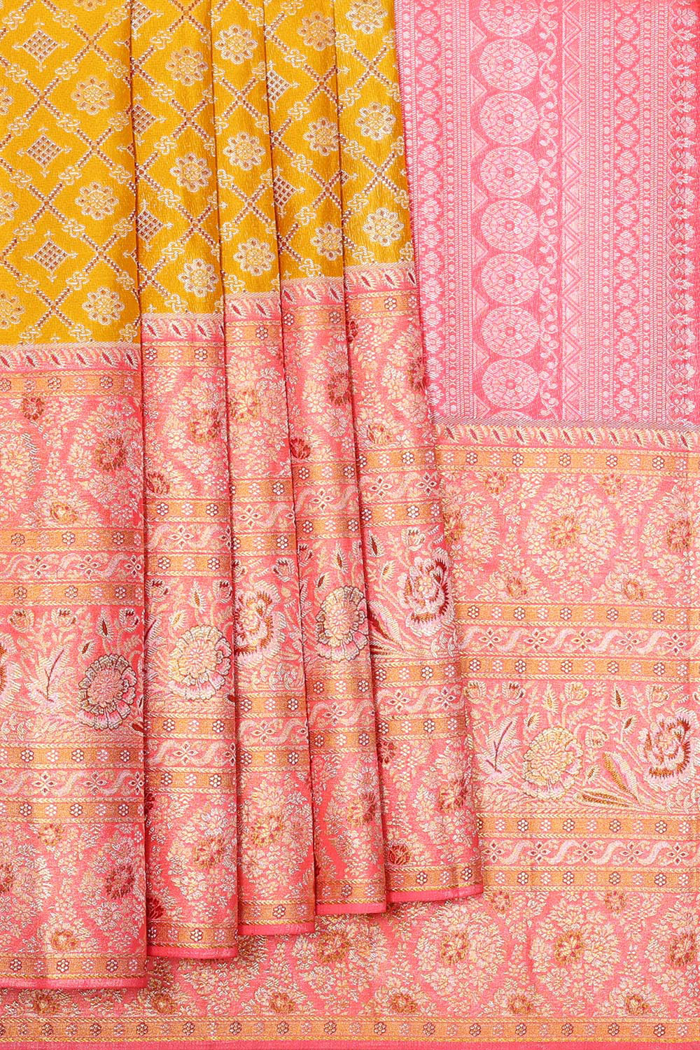 Collection of Kanchipattu Mustard Yellow Brocade Saree in a gallery layout