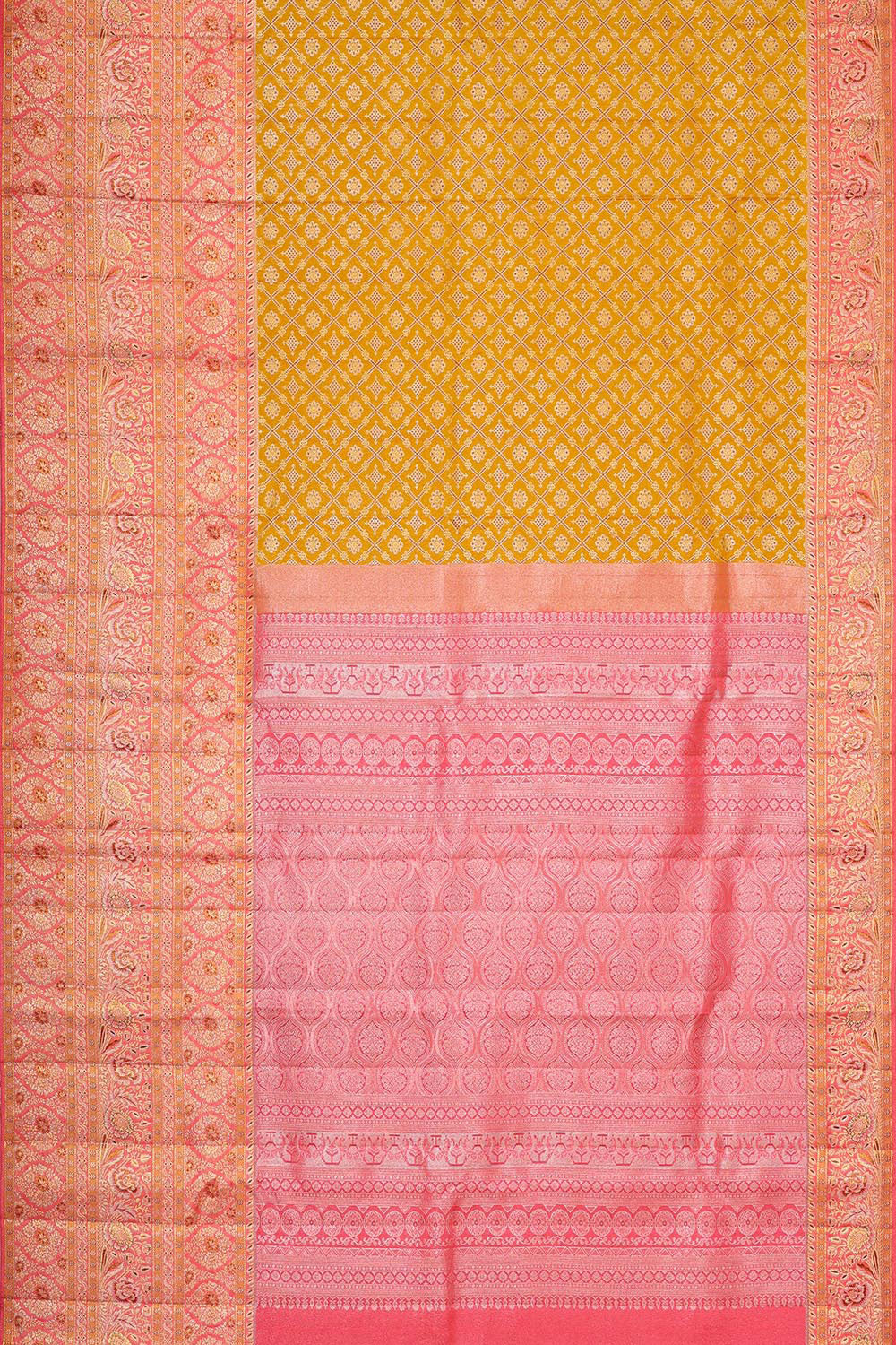 Collection of Kanchipattu Mustard Yellow Brocade Saree in a gallery layout