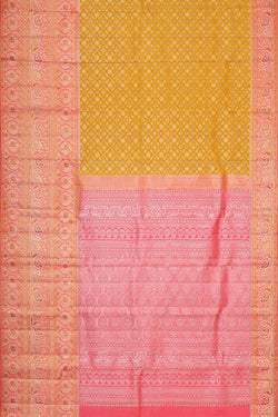 Collection of Kanchipattu Mustard Yellow Brocade Saree in a gallery layout