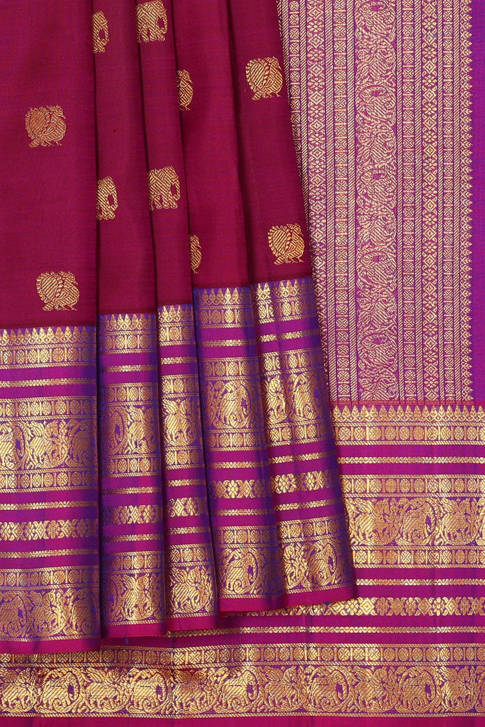 Collection of Kanchipattu Reddish Maroon Brocade Saree in a gallery layout