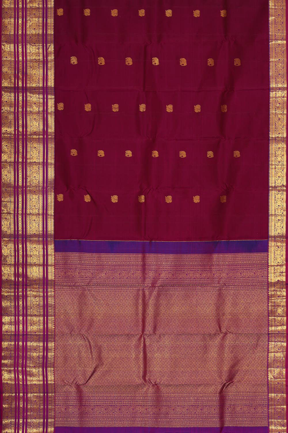 Collection of Kanchipattu Reddish Maroon Brocade Saree in a gallery layout