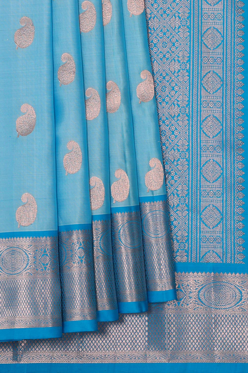 Collection of Kanchipattu Sky Blue Brocade Saree in a gallery layout