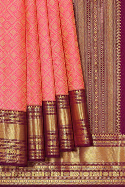 Collection of Kanchipattu Peach Pink Brocade Saree in a gallery layout