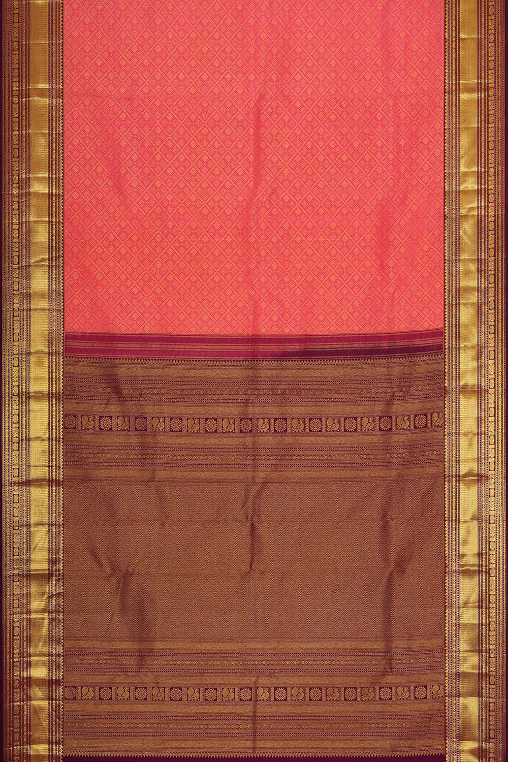 Collection of Kanchipattu Peach Pink Brocade Saree in a gallery layout