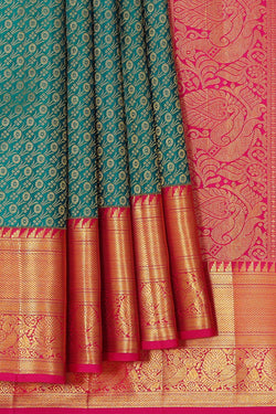 Collection of Kanchipattu Peacock Green Brocade Saree in a gallery layout