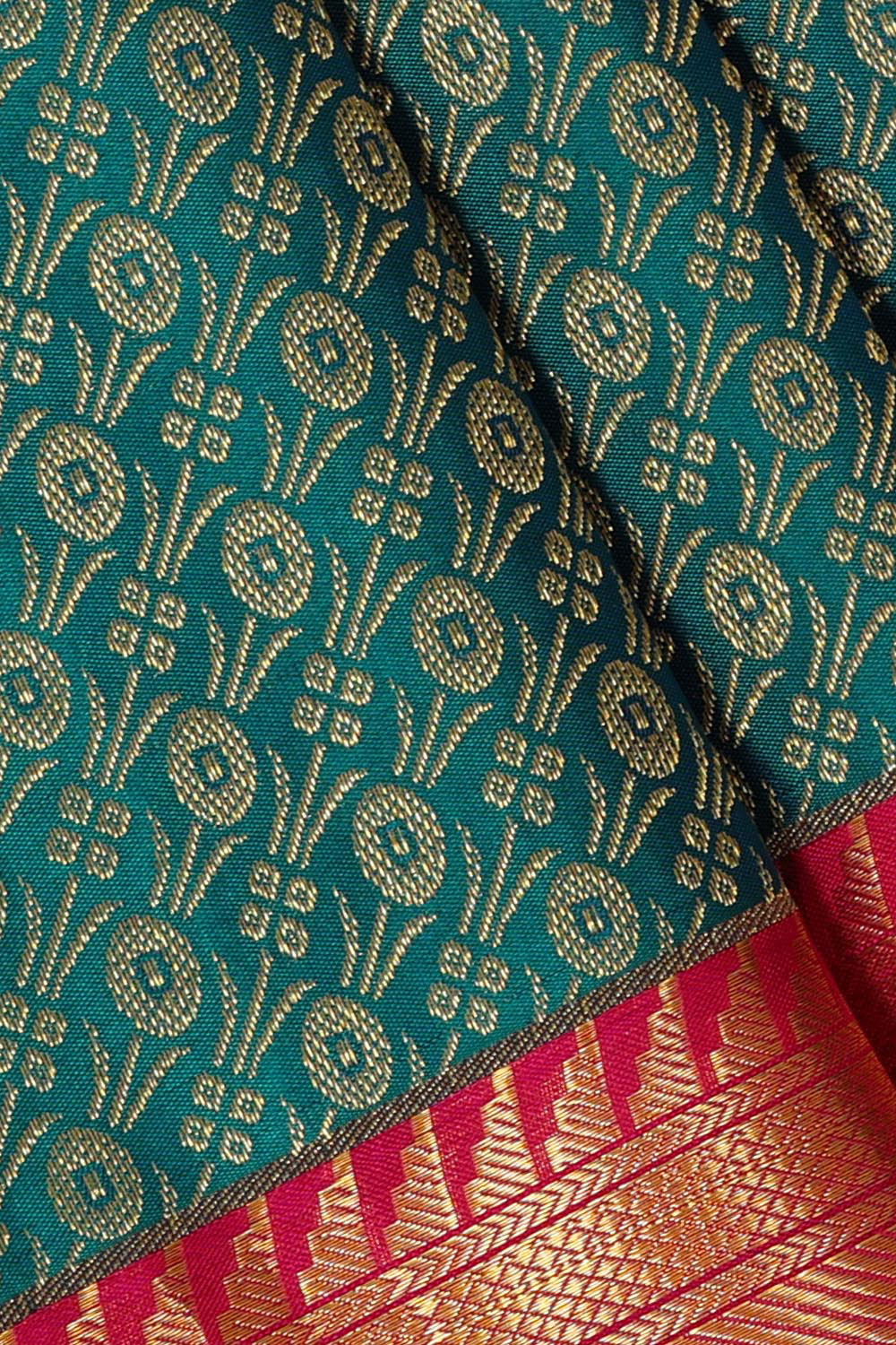 Collection of Kanchipattu Peacock Green Brocade Saree in a gallery layout