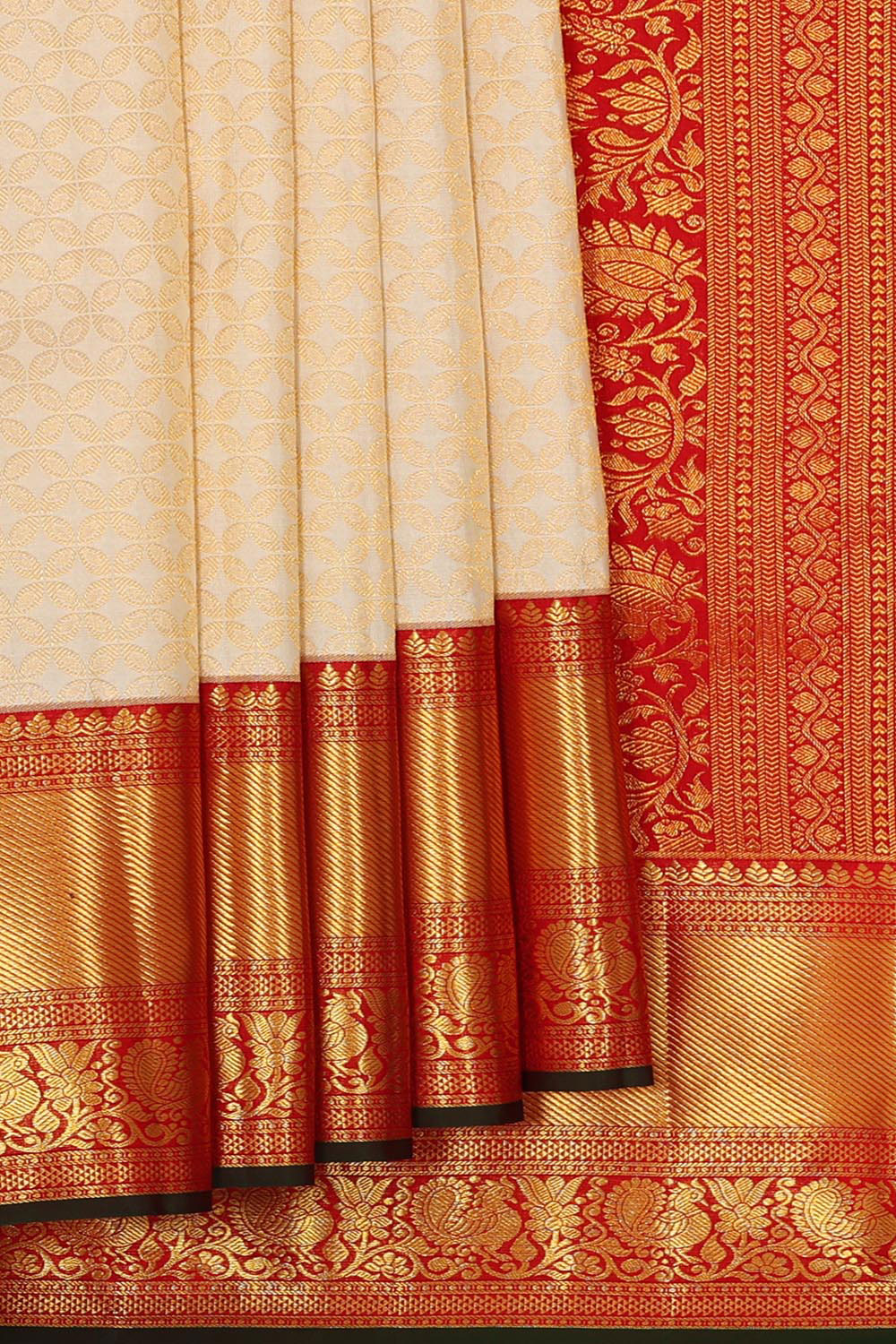 Collection of Kanchipattu Cream Brocade Saree in a gallery layout