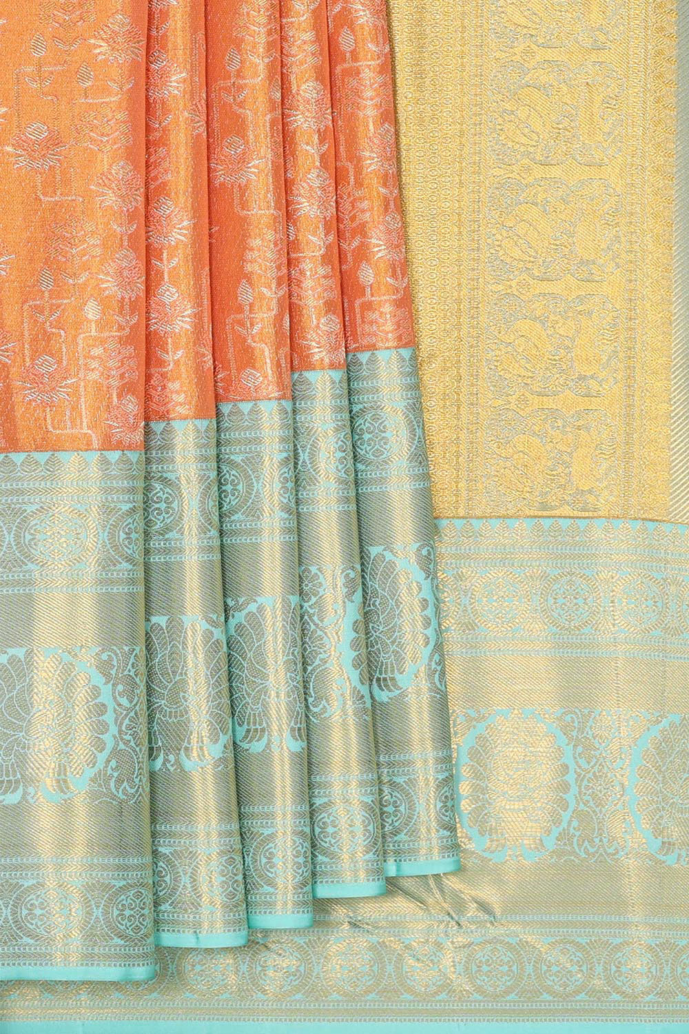 Collection of Kanchipattu Peach Tissue Brocade Saree in a gallery layout