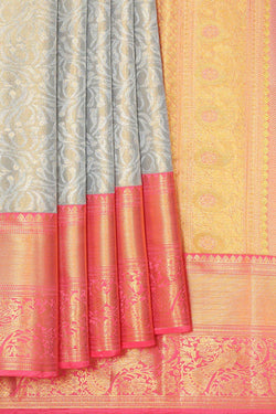 Collection of Kanchipattu Silvery Grey Tissue Brocade Saree in a gallery layout