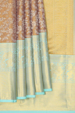 Collection of Kanchipattu Brown Tissue Brocade Saree in a gallery layout