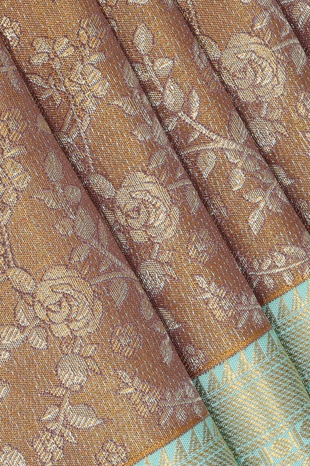 Collection of Kanchipattu Brown Tissue Brocade Saree in a gallery layout