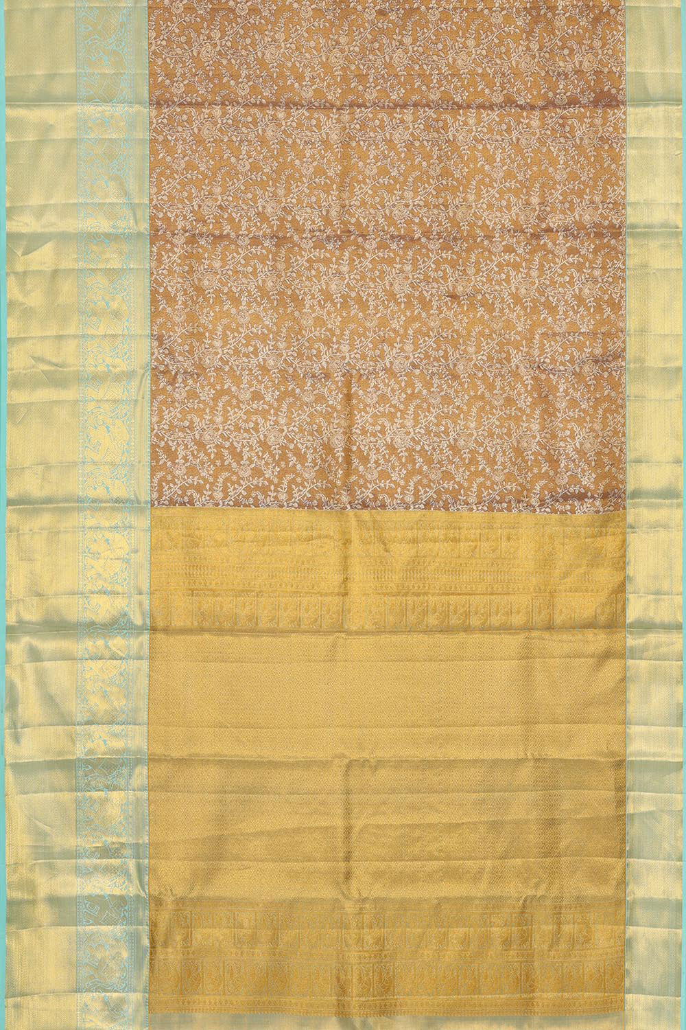 Collection of Kanchipattu Brown Tissue Brocade Saree in a gallery layout