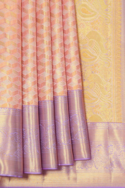 Collection of Kanchipattu Golden Peach Tissue Brocade Saree in a gallery layout