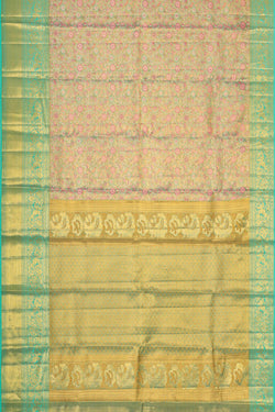 Collection of Kanchipattu Golden Aqua Blue Tissue Brocade Saree in a gallery layout