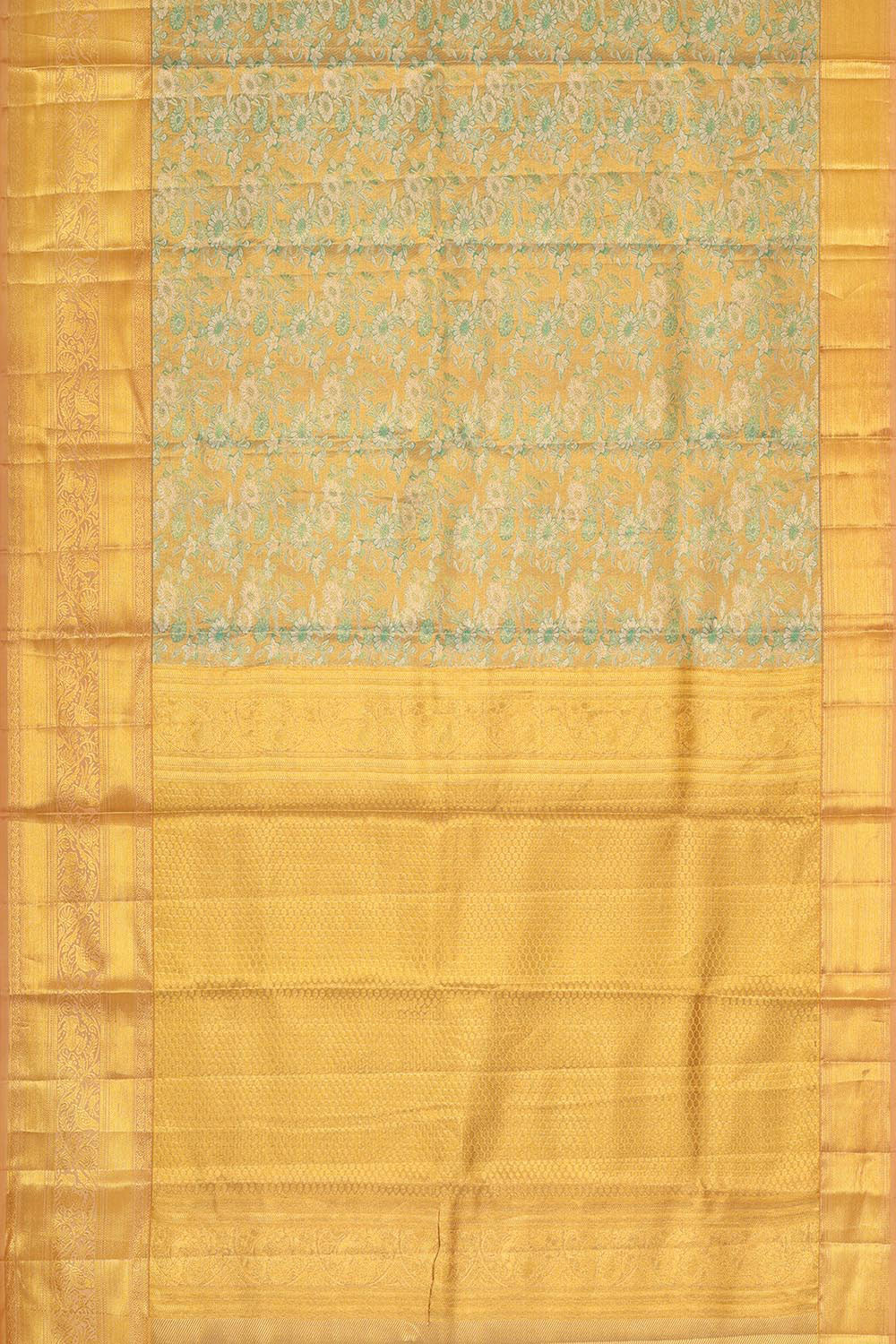 Collection of Kanchipattu Creamy Gold Tissue Brocade Saree in a gallery layout